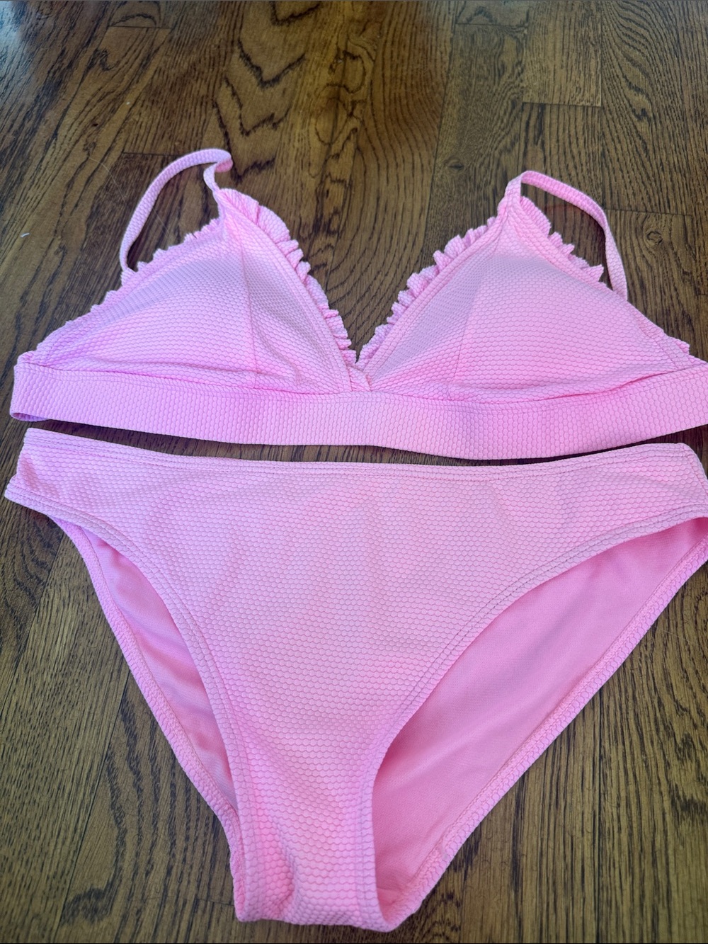 Pink Ruffle Trim top and  Bikini bottom Set  by CabanadelSol size medium